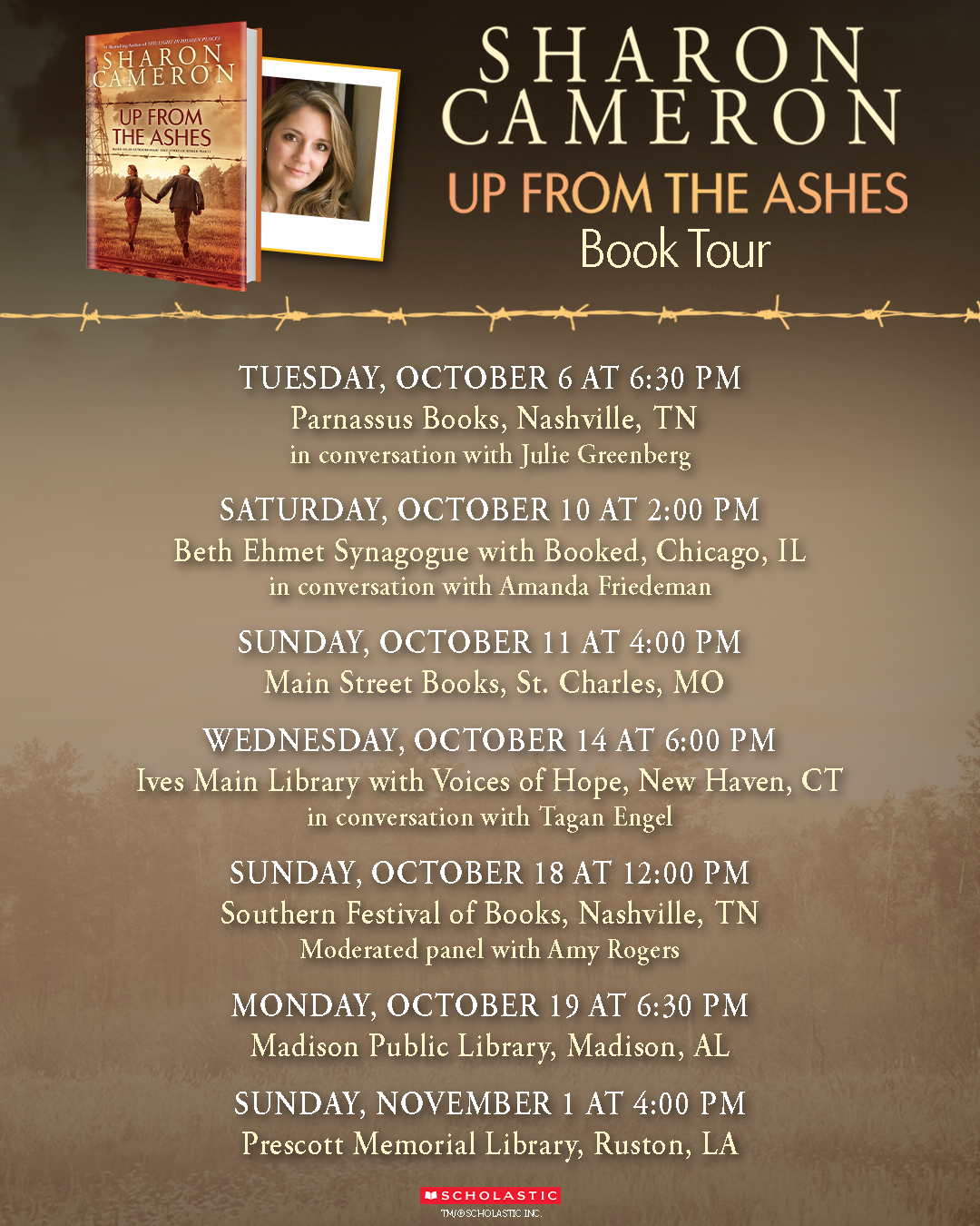 Tour dates for Up From the Ashes book tour